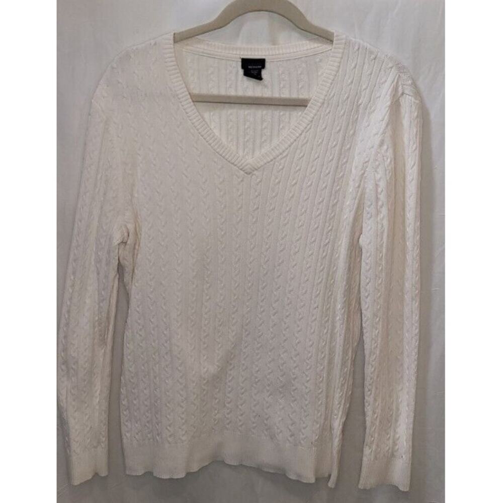 Basic Editions White Knit Long Sleeve Pullover Sweater Top Women’s Size XL